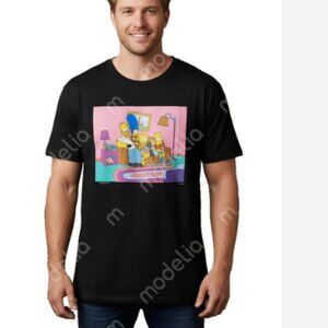 The Simpsons T-Shirt Men's 3XL Couch Scene Black W/Pink Graphics 100% Cotton